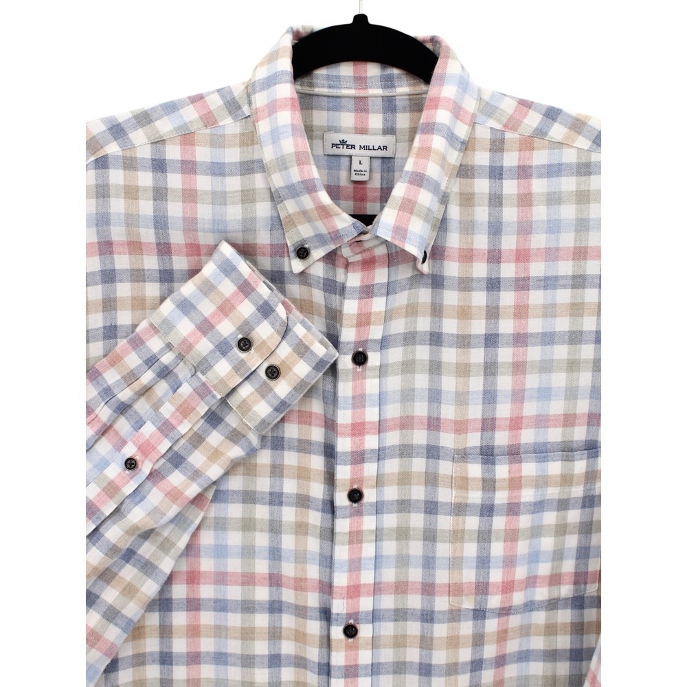 Peter Millar Mens Large Plaid Shirt Pennington Cotton Sport Preppy Coastal